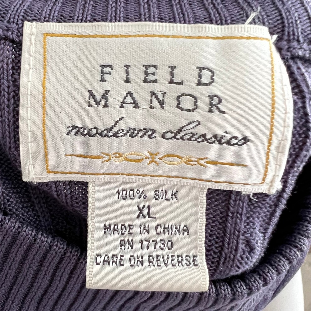100% Silk Cable Knit Sweater Mock Neck Short Sleeve Purple M Quiet Luxury - Picture 2 of 7